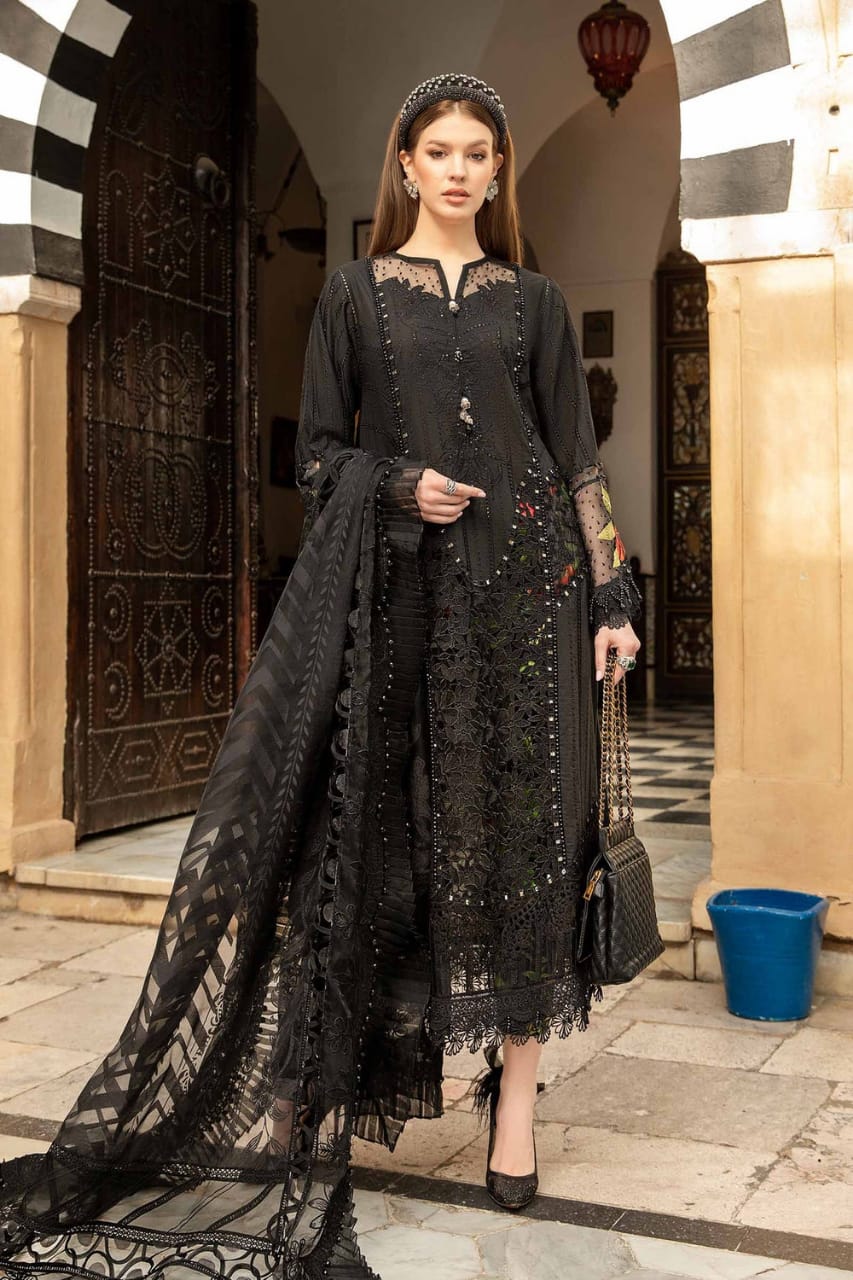 Maria B Black Luxury Lawn Embroidery Chikankari Dress 3pc Emarlad Wear Maria B Black Luxury Lawn Embroidery Chikankari Dress 3pc Emarlad Wear