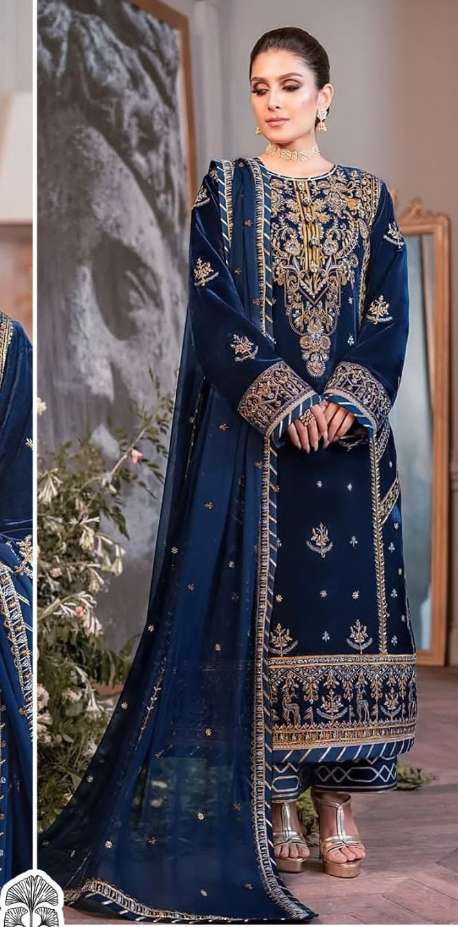 Asim Jofa Blue Formal Collection Velvet Embroidery 3pc