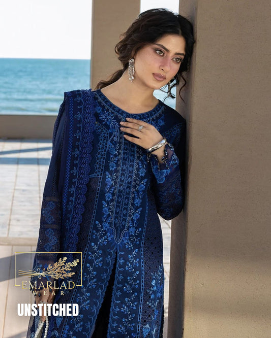 Mahnoor Blue Luxury Lawn Suit 2026 – 3PC Embroidered Dress