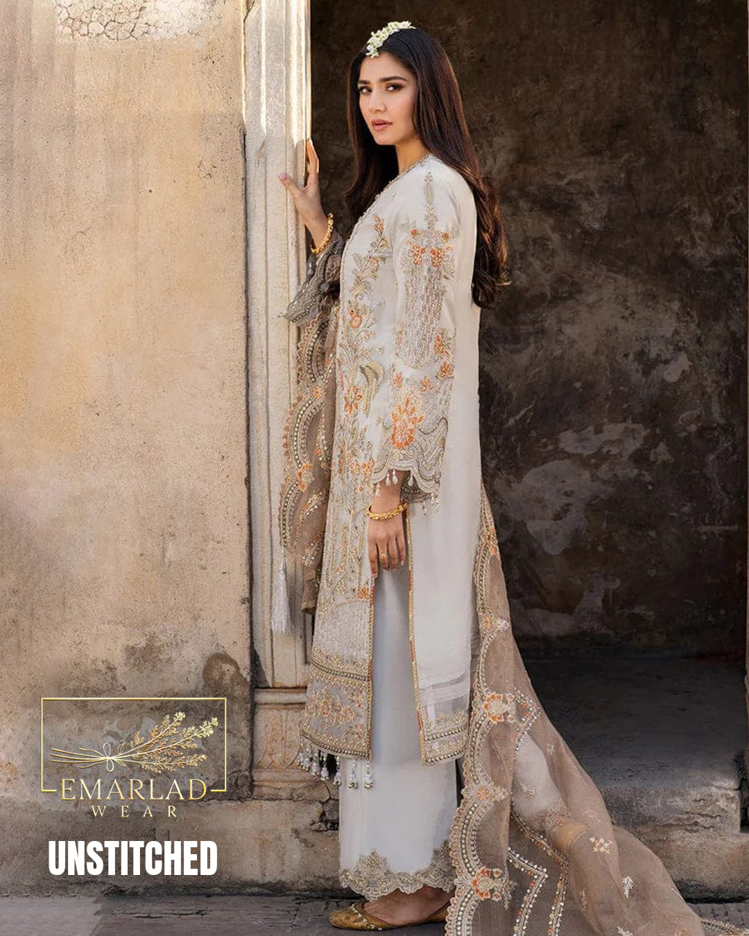 Imrozia Net Design 5354-KA 3 Piece Unstitched Embroidered Net Suit with Adda Work