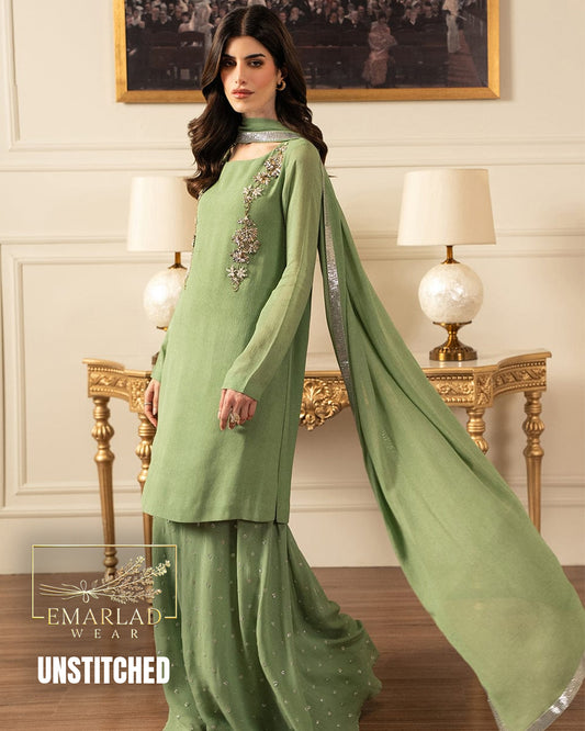 Lulusar Pistachio Chiffon Formal Collection Replica – Premium Embroidered 3 Piece Suit