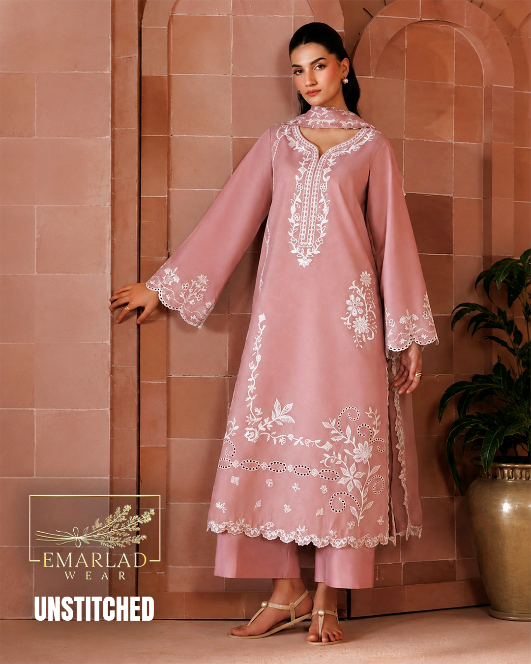 Maria B Rose Pink Dhanak Winter Collection 3 Piece Unstitched Suit