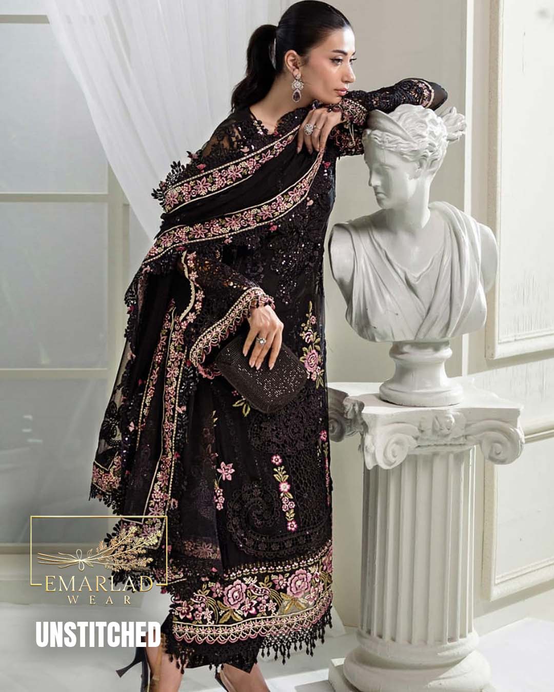 M.B Article Colour black Unstitched 3 Piece Suit