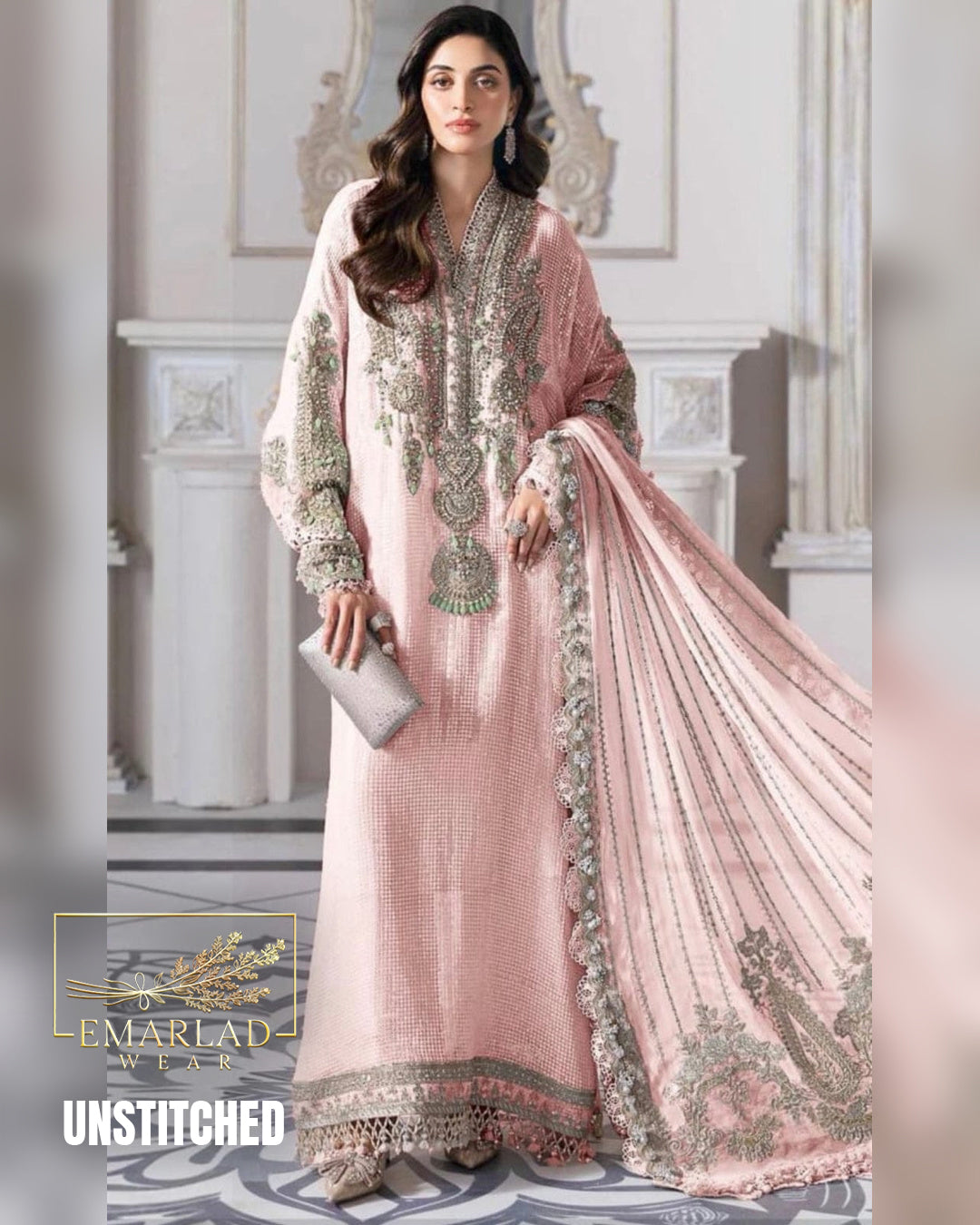 Maria B BD-3005 Peach Luxury Lawn Embroidered 3 Piece Suit | Unstitched
