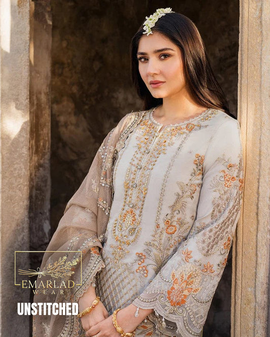 Imrozia Net Design 5354-KA 3 Piece Unstitched Embroidered Net Suit with Adda Work