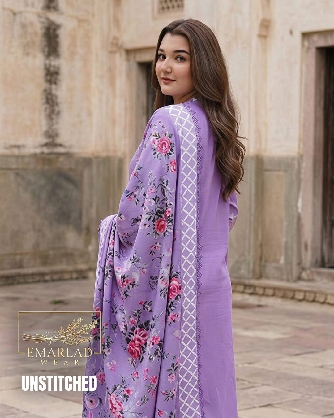 Aneela Chikenkari Noor Purple Unstitched 3 Piece Lawn Suit with Digital Silk Dupatta