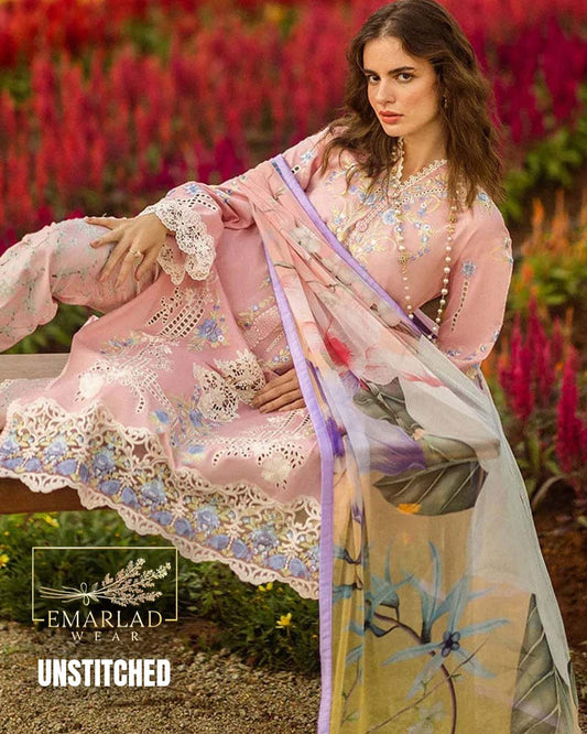 Mushq Peach Cotton Chicken Kari Suit with Semi-Pure Silk Dupatta