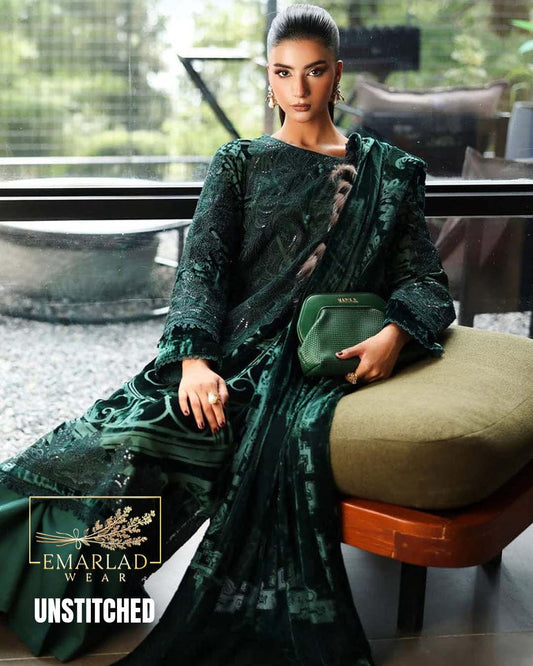 M.B Velvet Plachi Embroidered Collection | Dark green