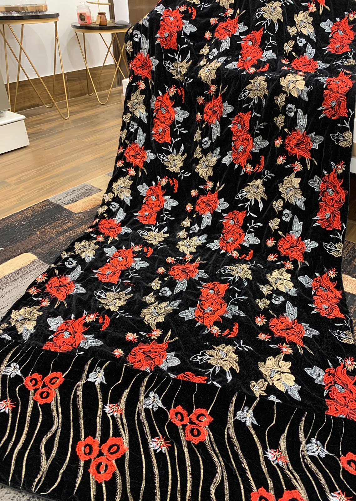 VELVET EMBROIDERED SHAWL BAREEZE