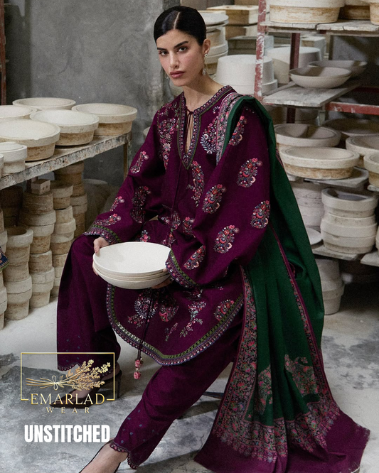 Thread N Motifz Magenta Purple Dhanak Winter Collection 3 Piece Unstitched Suit