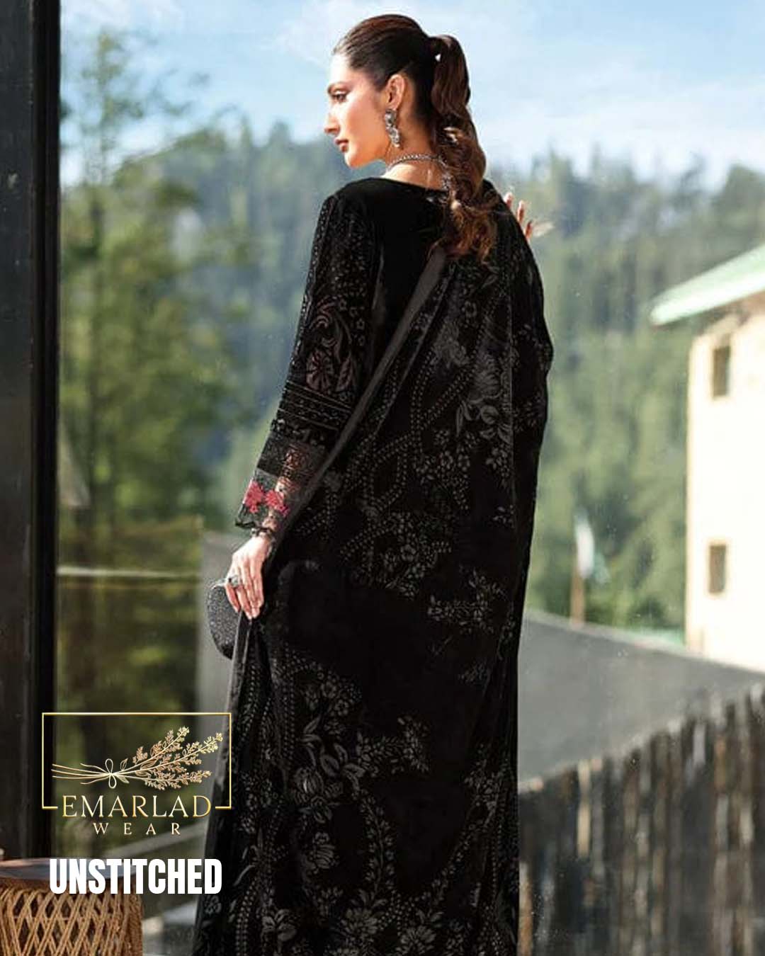 M.B Velvet Plachi Embroidered Collection | Jet black