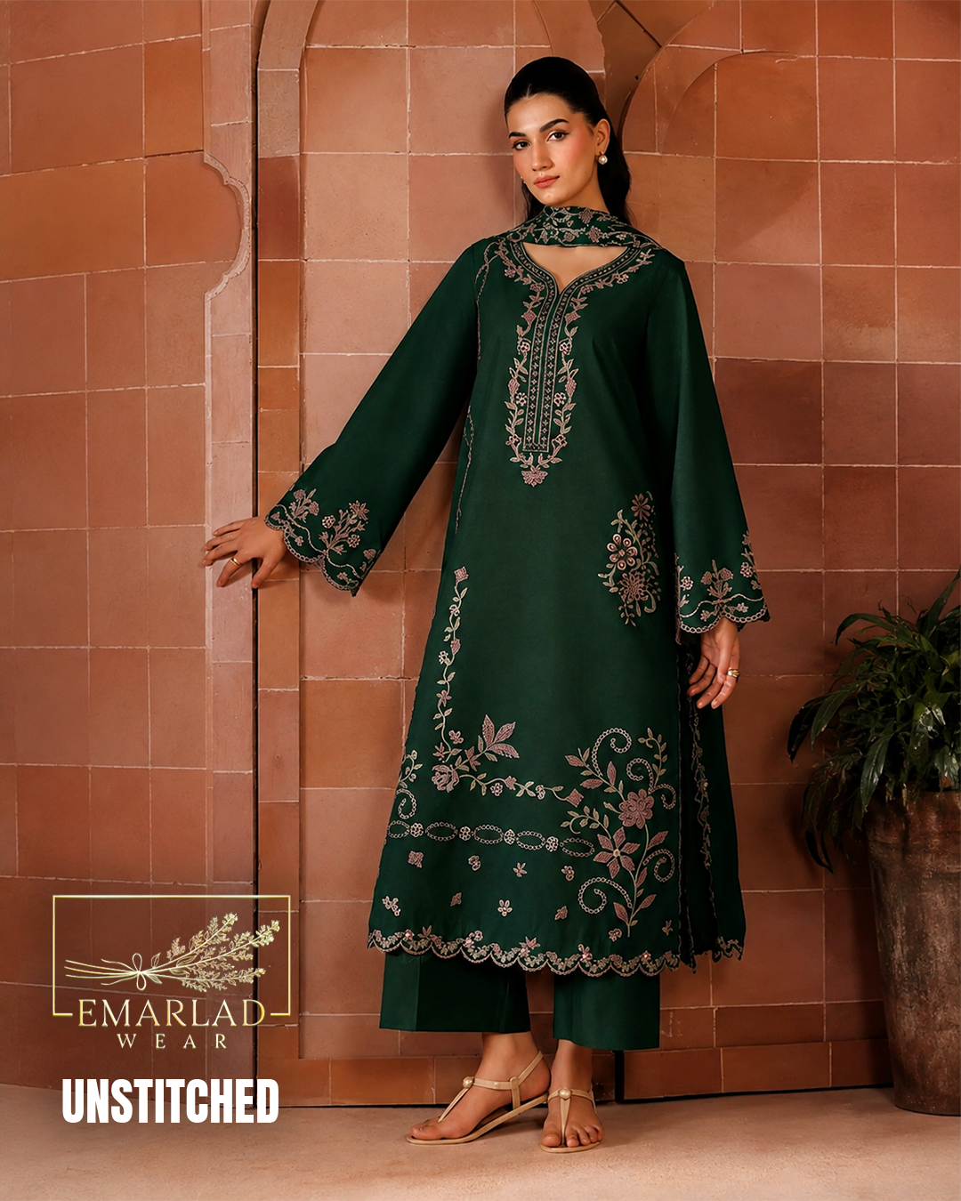 Dark Green Dhanak Winter Collection 3 Piece Unstitched Suit