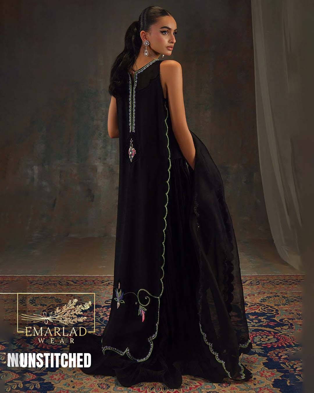Farida Hassan Embroidered Raw Silk Collection – Black
