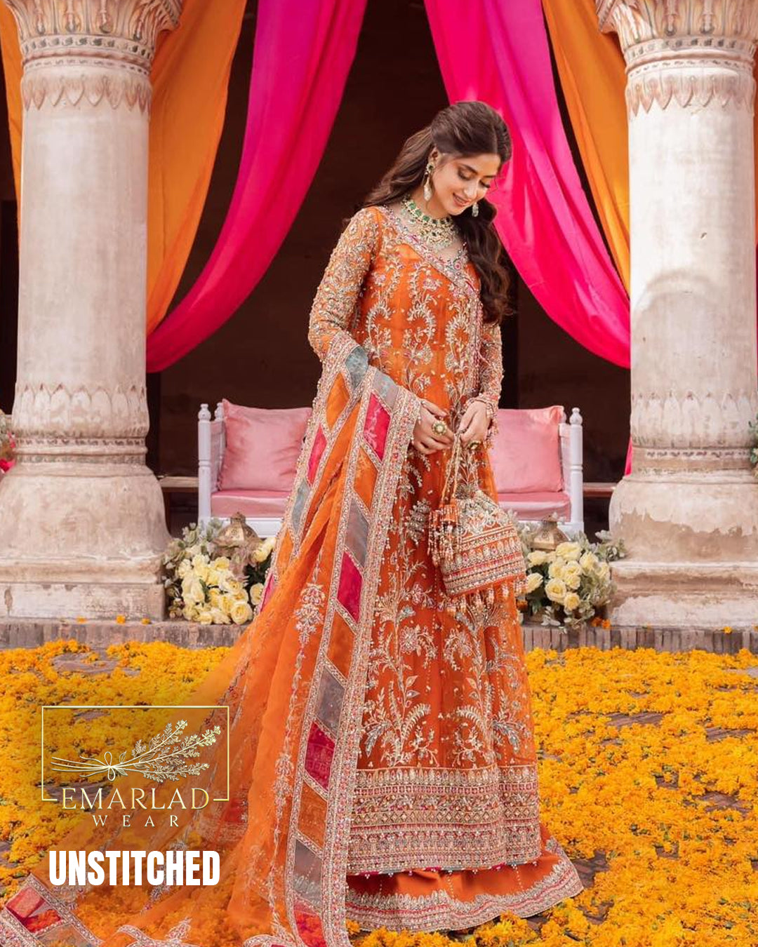 Kanwal Malik Orange Bridal Collection Net Maxi Replica | Bridal Wear for Weddings | Emarladwear