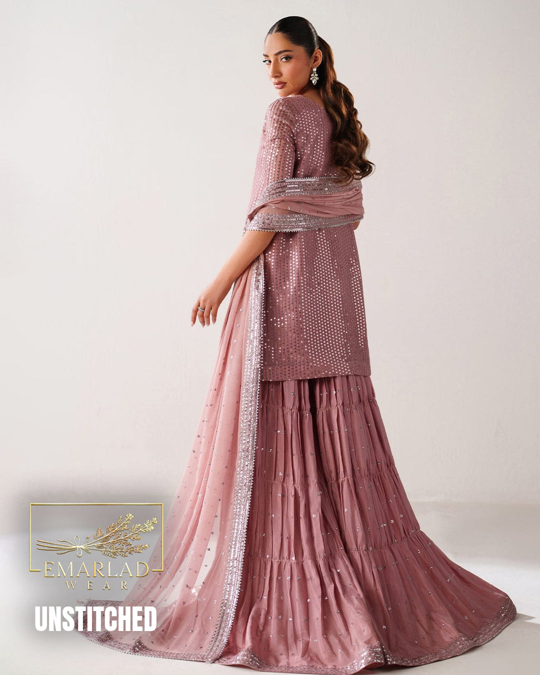 Baroque Luxury Chiffon Collection 5MM Sequin Embroidered 3 Piece Unstitched Suit – T Pink