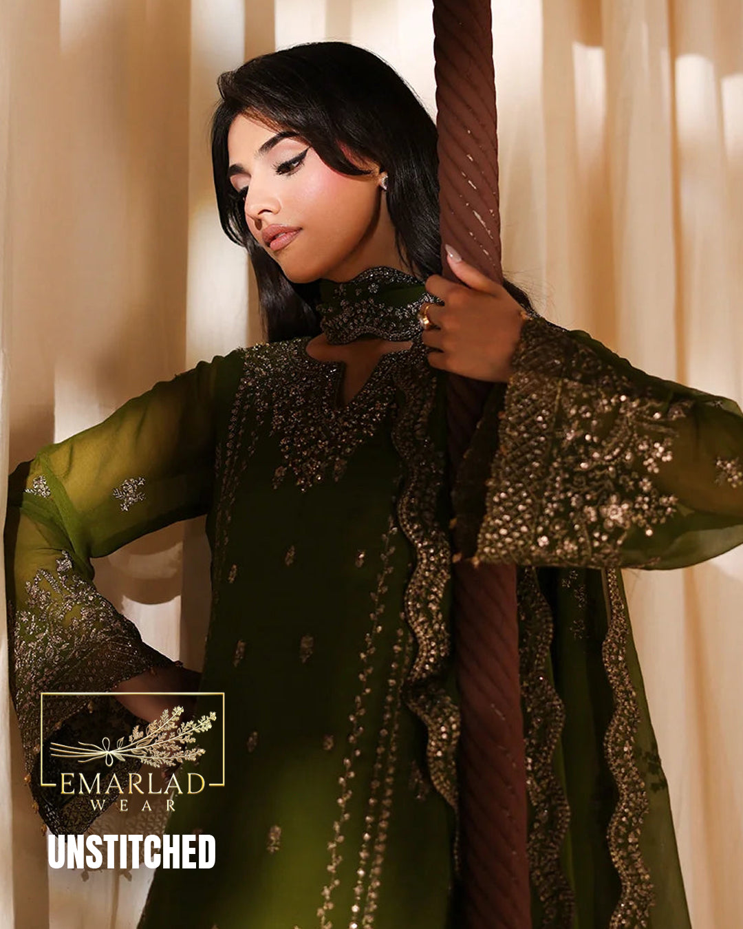 Azure Mehndi Green Chiffon Partywear 3 Piece Suit M-7