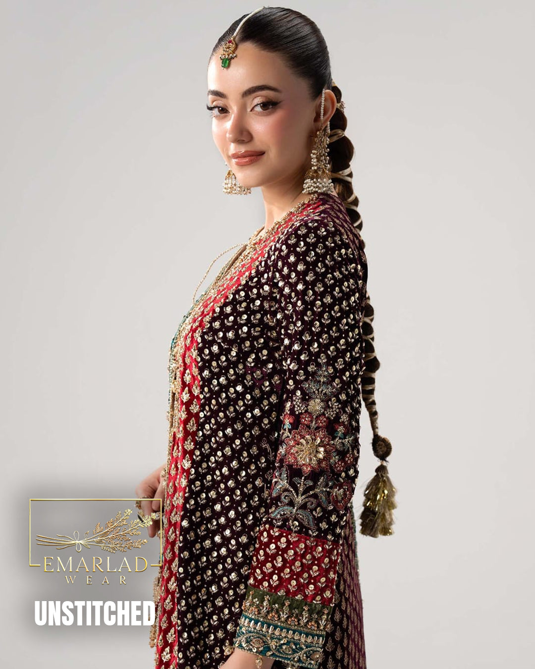 Maria B Maroon Embroidered 3 Piece Unstitched Formal Chiffon Suit – Premium Designer Dress