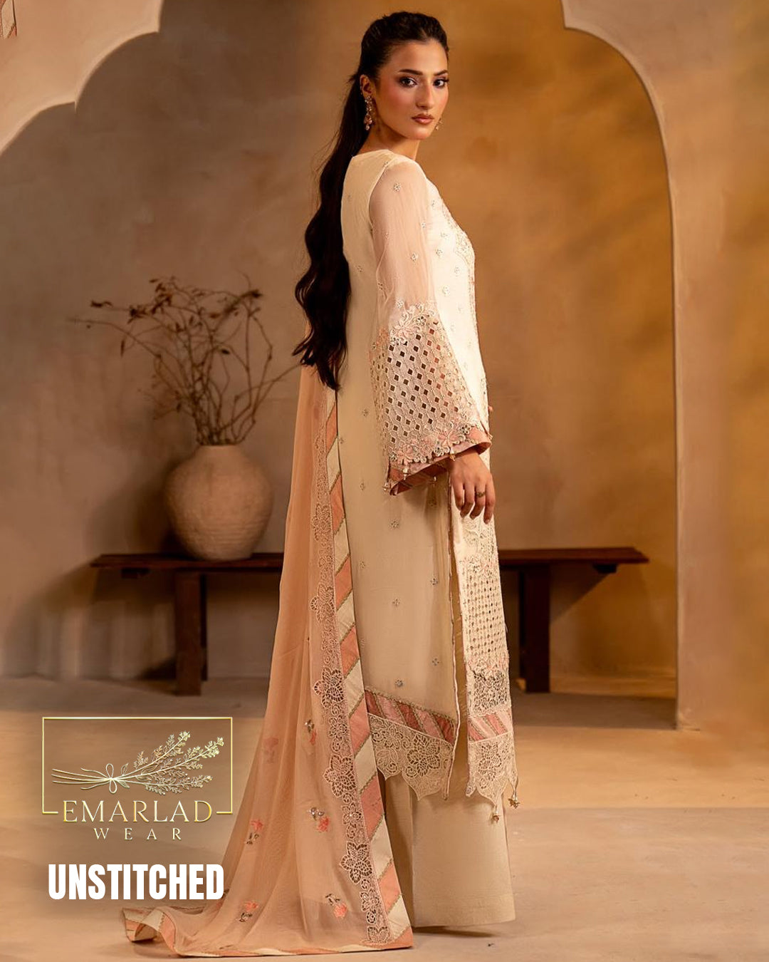 Maryams Embroidered Chiffon 3 Piece Suit Design 2581