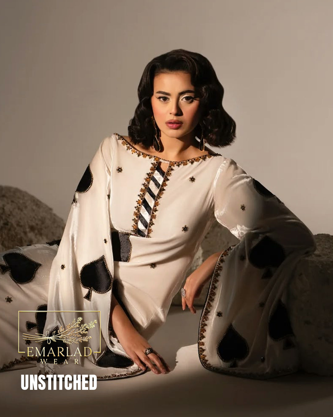 Emarlad Pret White Silk Formal Kaftan Collection Replica