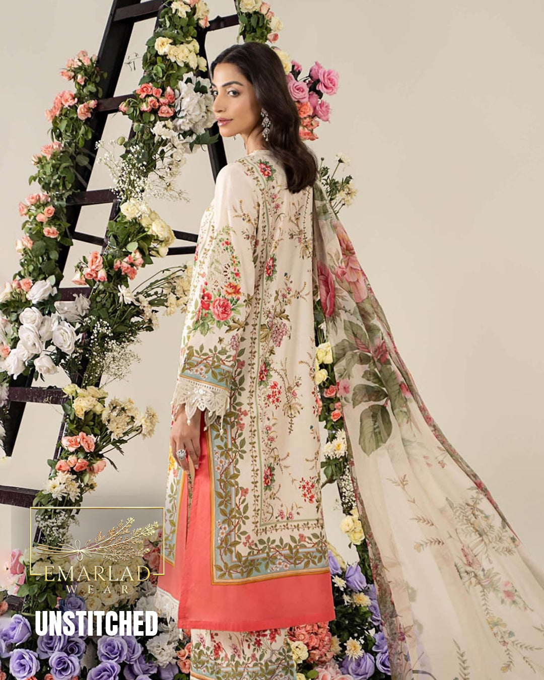 M.B M-Print Lawn 2025 Light Skin 3PC Embroidered Suit | Article MPT-2605A/B