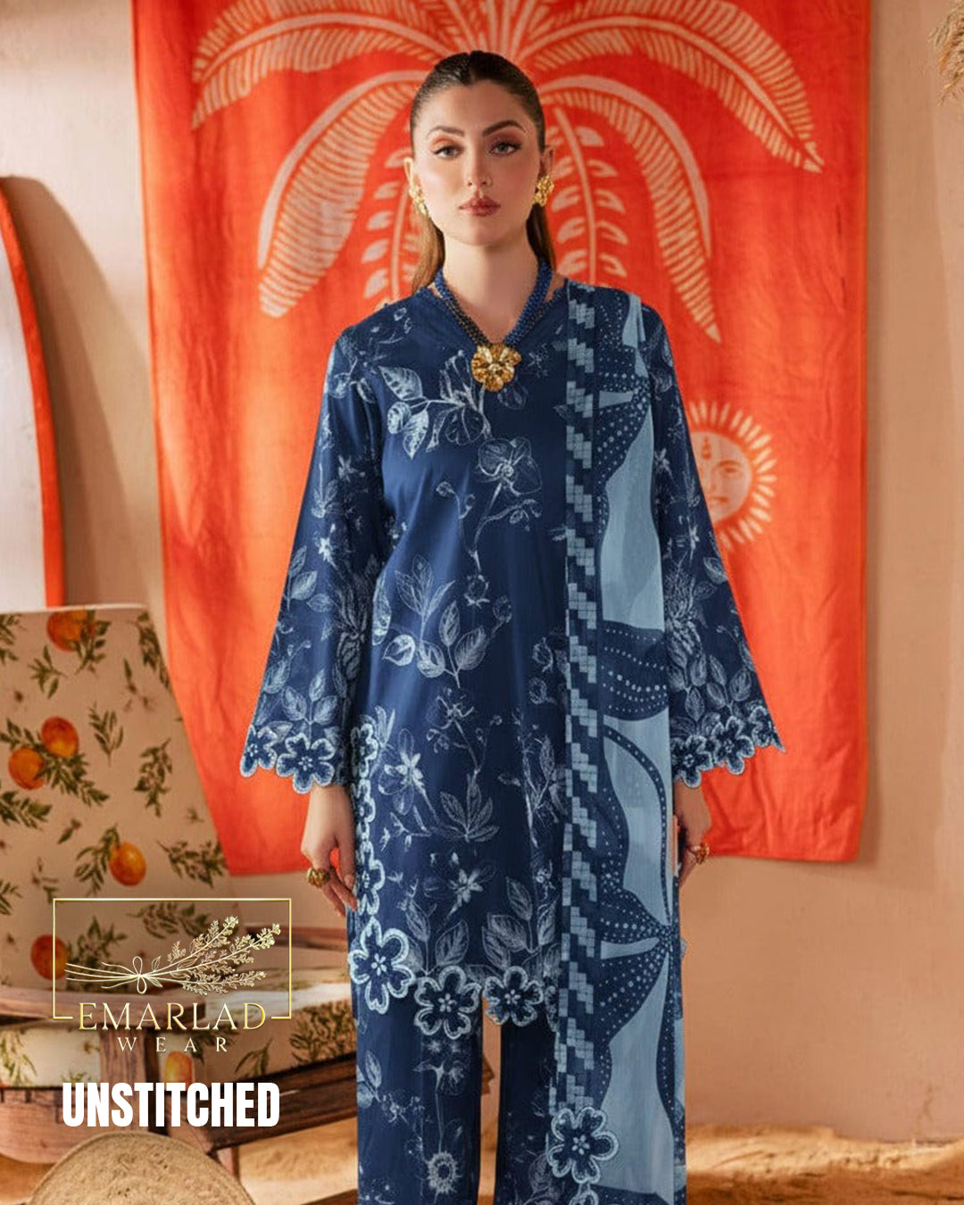 Nurah Lawn Collection 2026 Blue 3PC Suit – Heavy Embroidered Chiffon Dupatta | NC-NP-465A/B