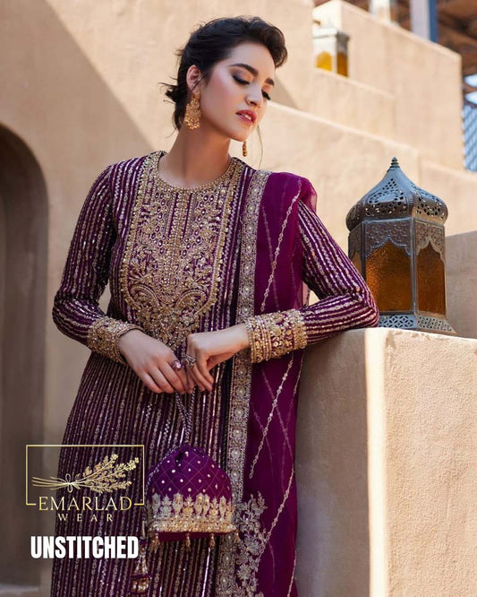 Kanwal Malik Semi Pure Chiffon Embroidered 3 Piece Suit | Dark Shocking Pink