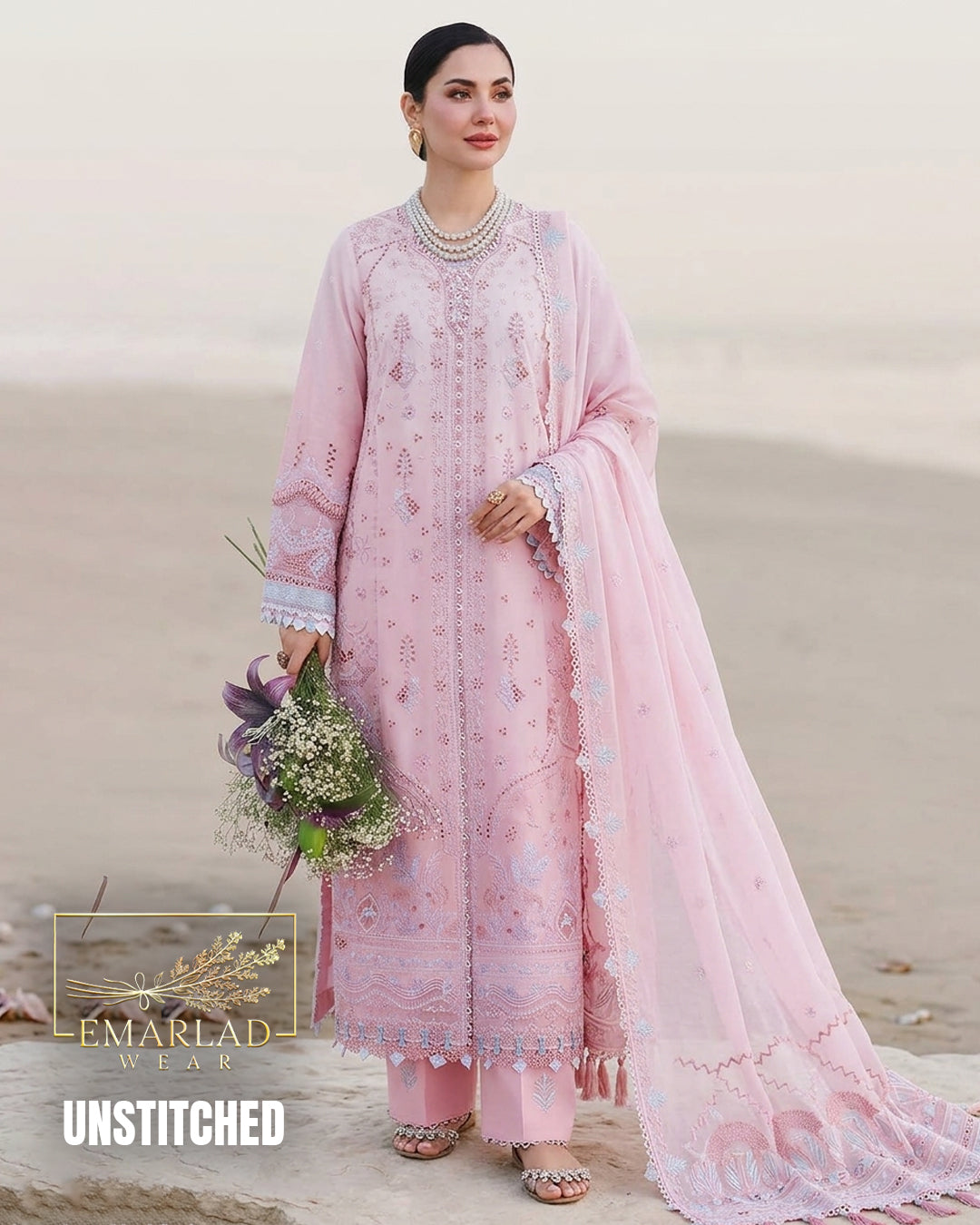 Qalamkar Pink Cotton Suit 3Pcs with Chicken Kari Embroidered Collection Online in Pakistan