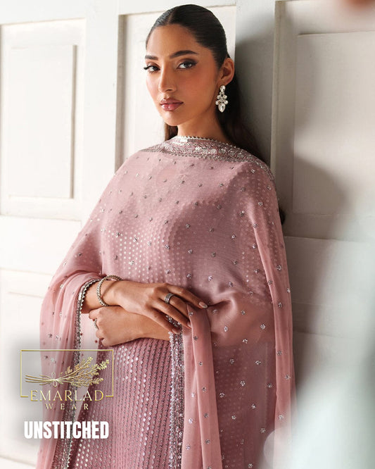 Baroque Luxury Chiffon Collection 5MM Sequin Embroidered 3 Piece Unstitched Suit – T Pink
