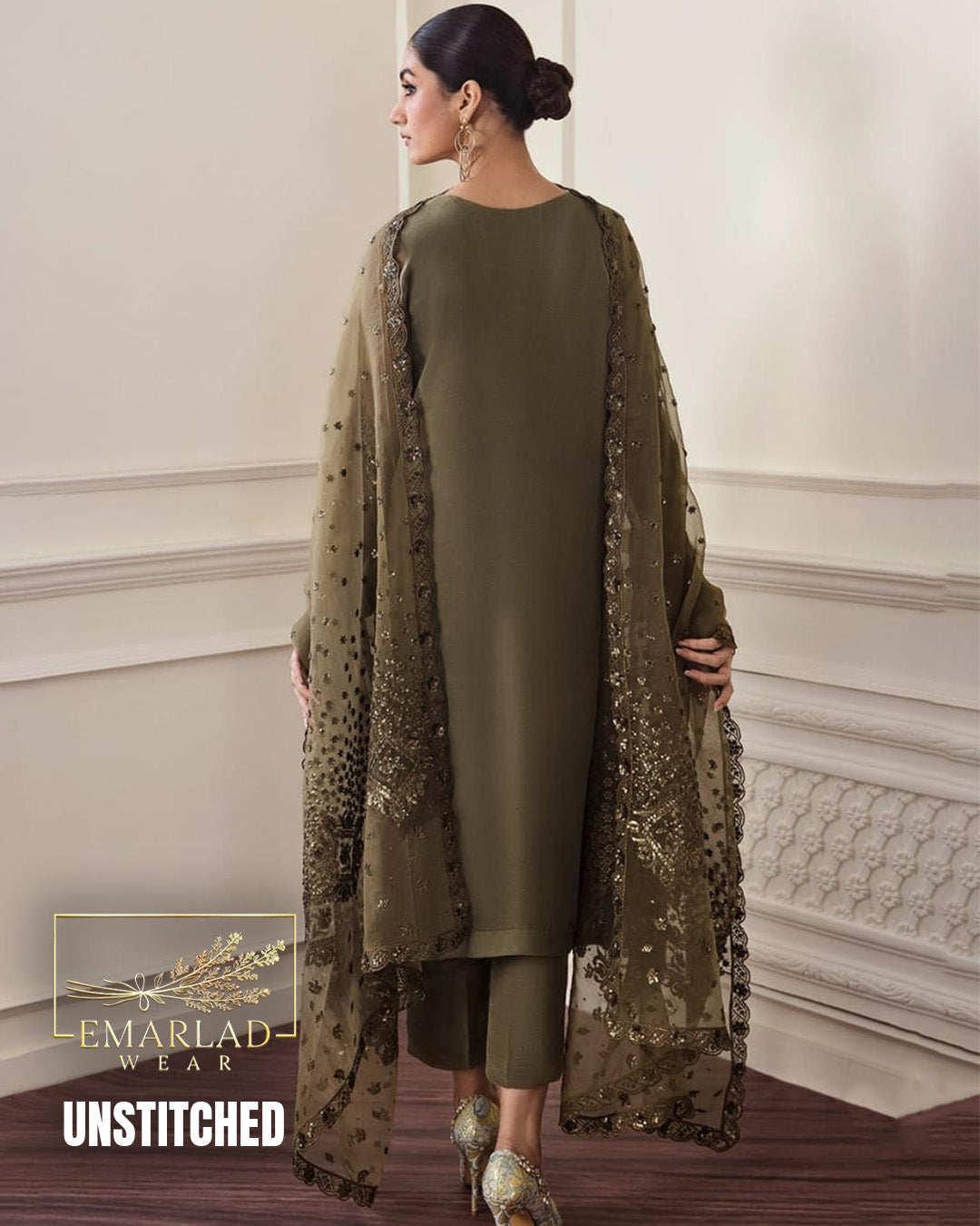 Barooque | Mehndi green - Semi Pure Chiffon Collection