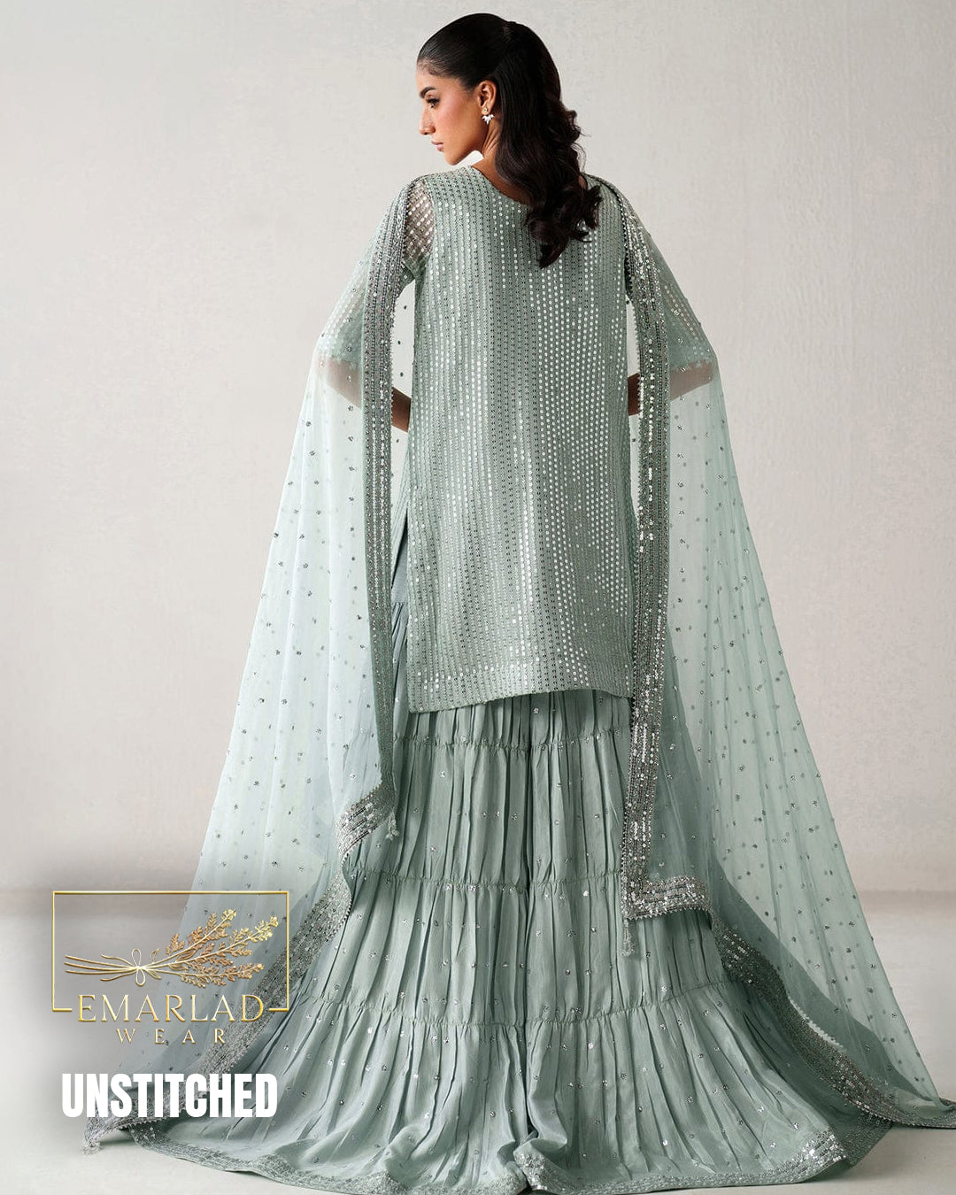 Baroque Luxury Chiffon Collection 5MM Sequin Embroidered 3 Piece Unstitched Suit – Sky Blue