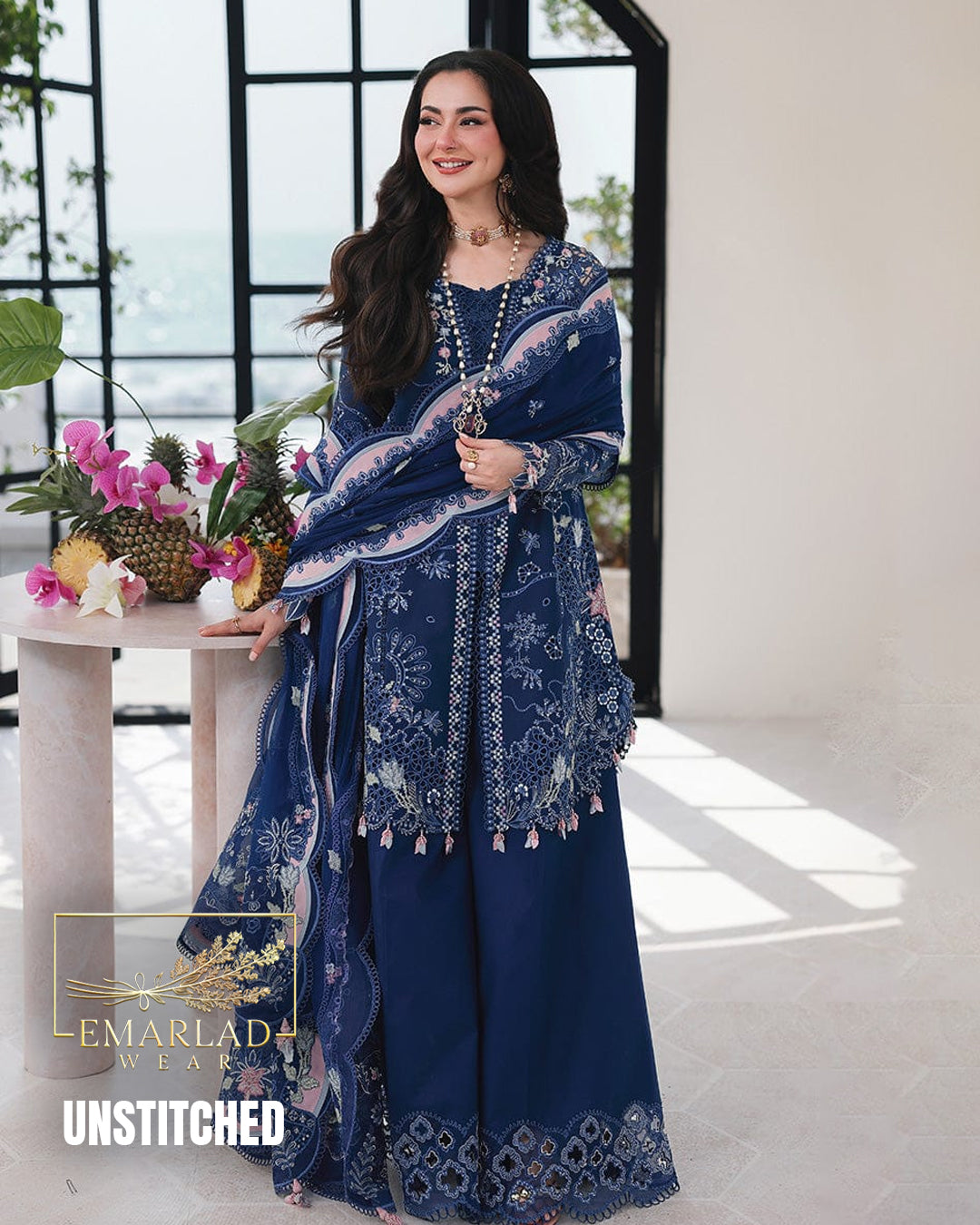 blue lawn dress Buy Lawn Embroidery Dress with Elegant Organza Dupatta main image 1
