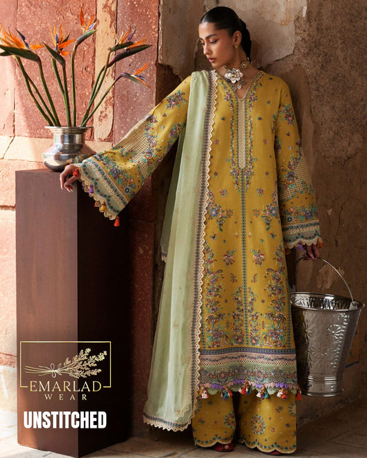 Hussain Rehar Lawn Collection 2026 Dhani 3 Piece Unstitched Embroidered Lawn Suit with Chiffon Dupatta