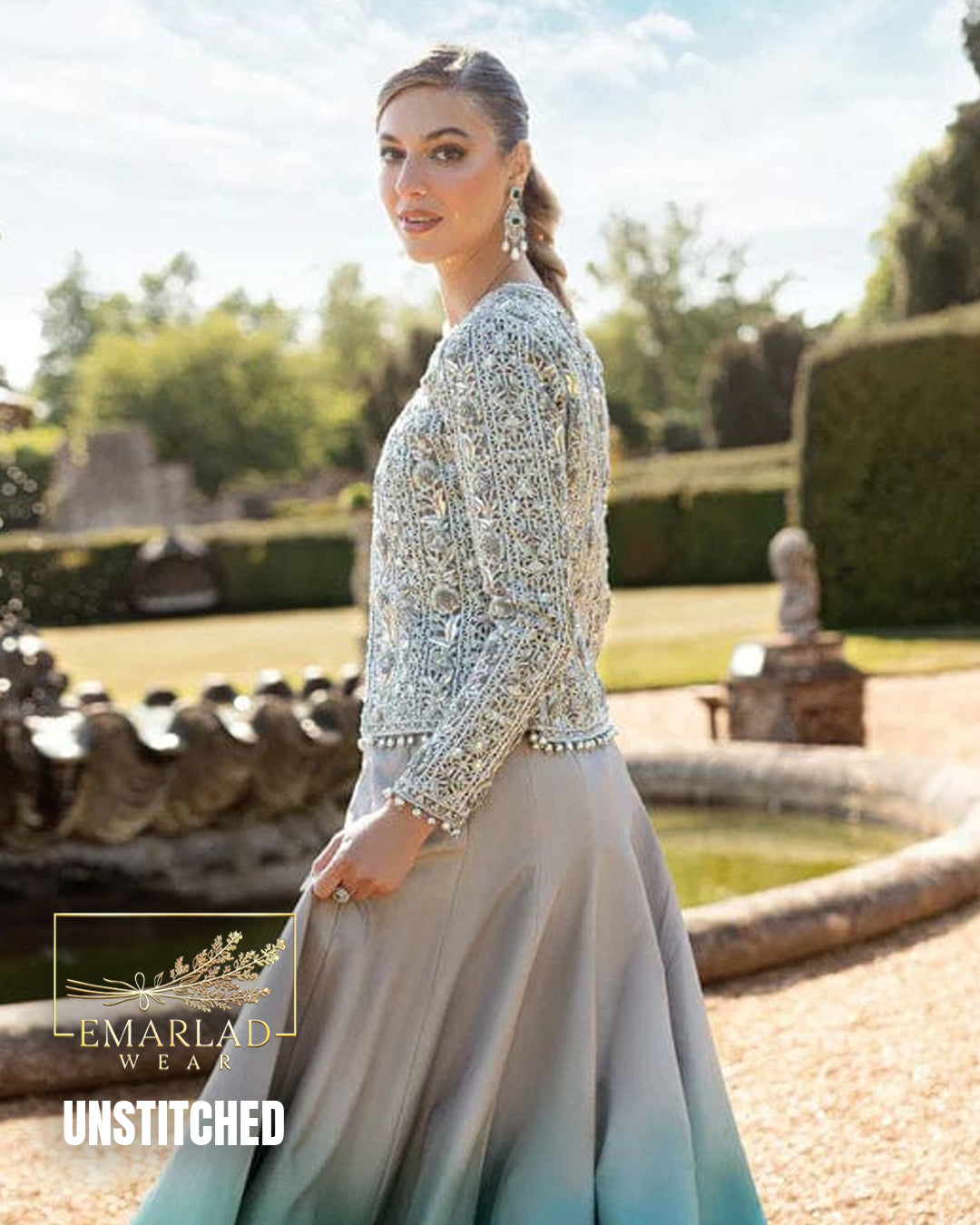 Maria.B Luxury Bridal Lehenga – Silver Grey & Sea Green | Wedding Collection
