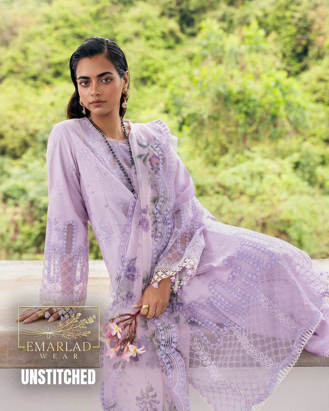 Saira Rizwan Lilac Luxury Lawn Replica 3 Pc Suit | Organza Digital Printed Dupatta