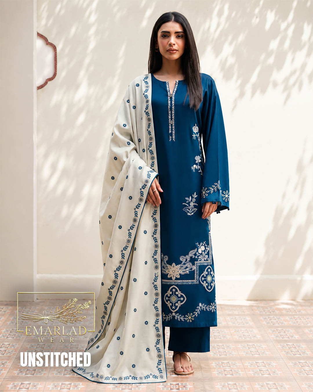 Al-Karam Blue Dhanak Winter Collection 3 Piece Unstitched Suit