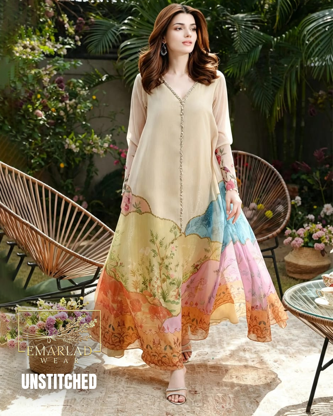 Aysel Skin Silk Digital Printed 3 Piece Suit