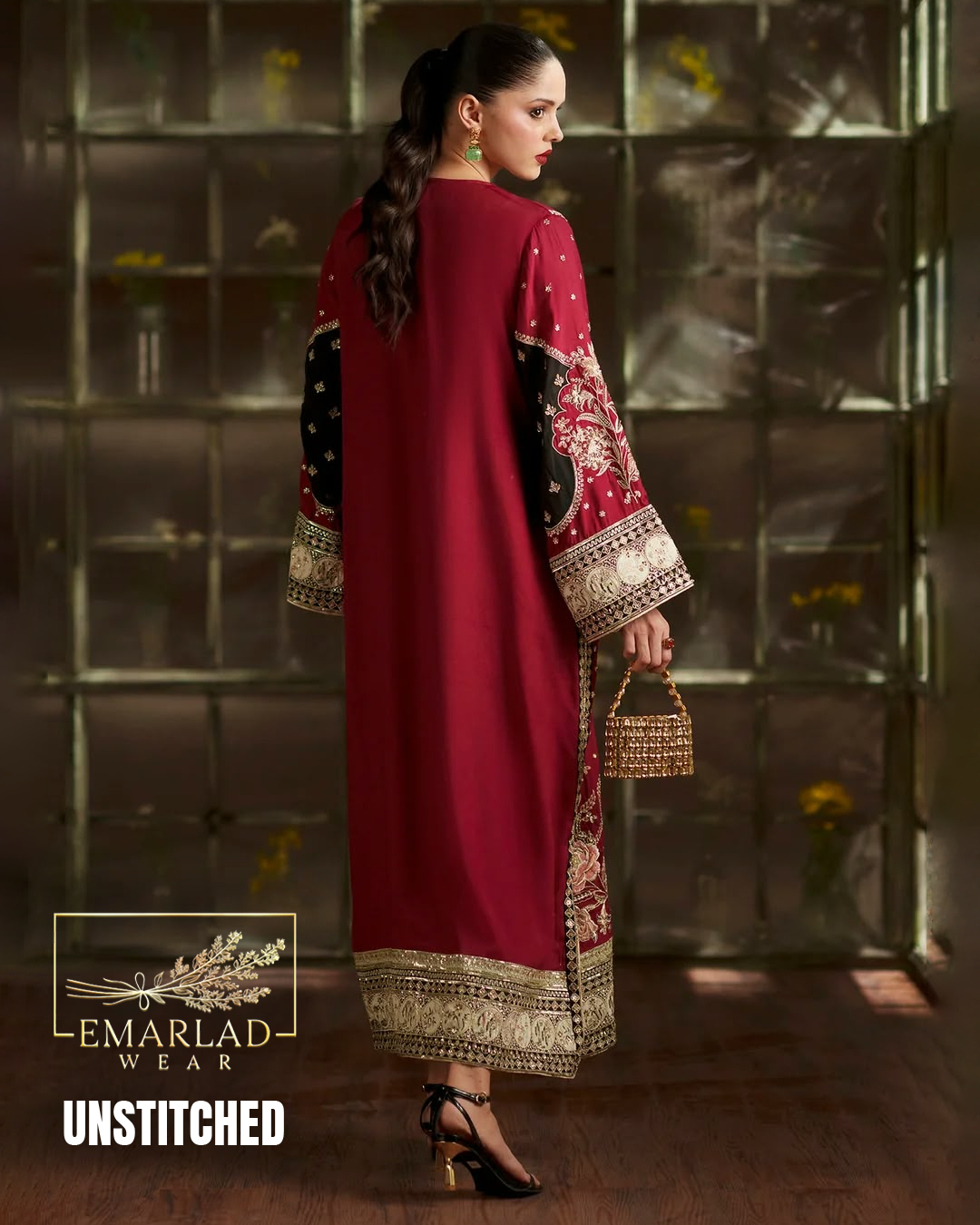 Ethnic Luxury Dark Red Kaftan Collection 2026 Embroidered Suit | Emarladwear
