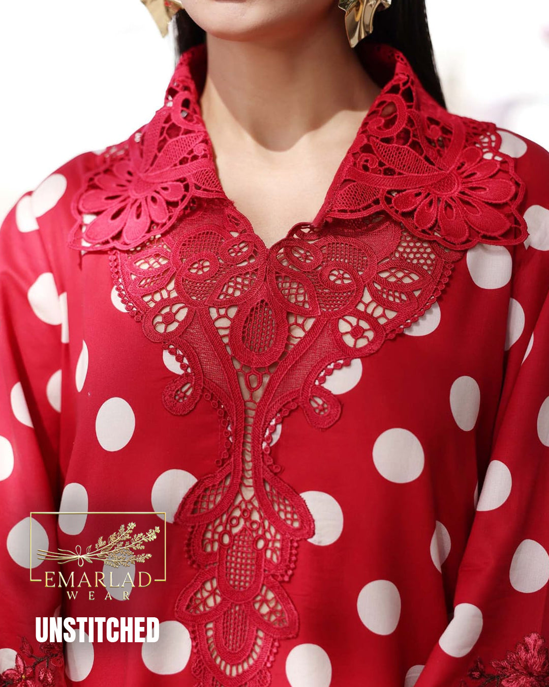 MARIA B M PRINT Vol-02 Polka Dot Red Lawn Collection 2026 | 3PC Embroidered Suit
