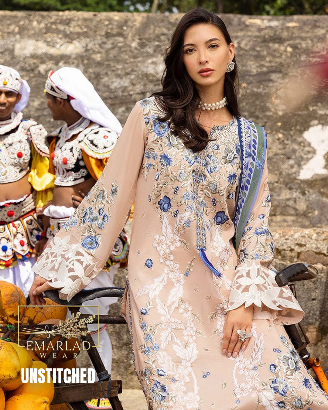 Mushq Peach Luxury Lawn Embroidered 3 Piece Suit with Silk Digital Printed Dupatta – Summer Collection