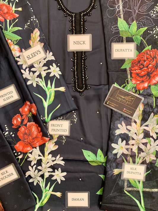 Lulusar Black old Digital Silk Party Wear Collection