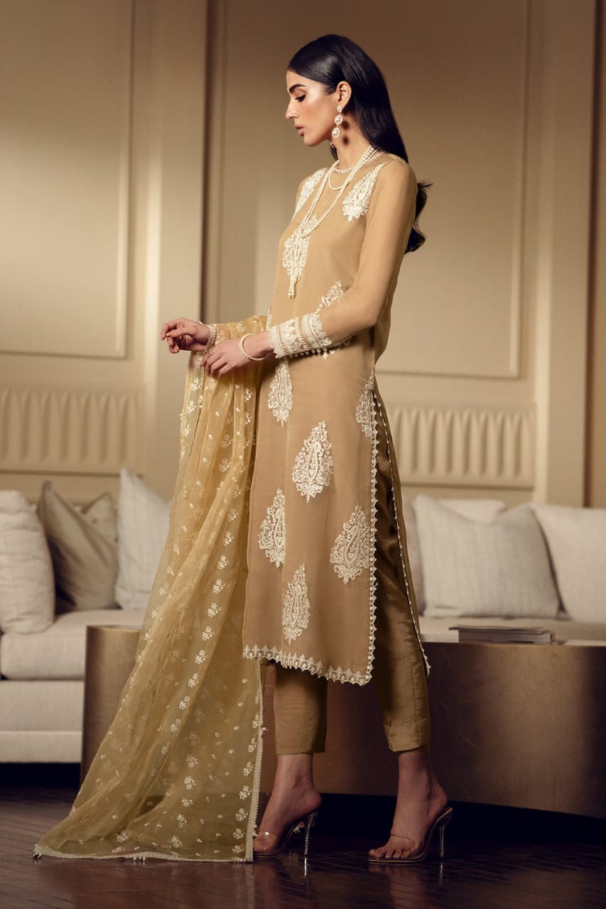 Baroque Chiffon Brown Embroidery Dress New Arrival