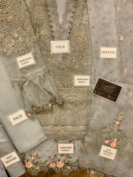 MARIA.B GRAY FESTIVE EMBROIDERED ORGANZA 3 PC