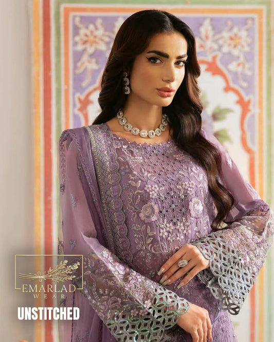 Ramsha Unstitched Replica Chiffon Dress with Malai Trouser