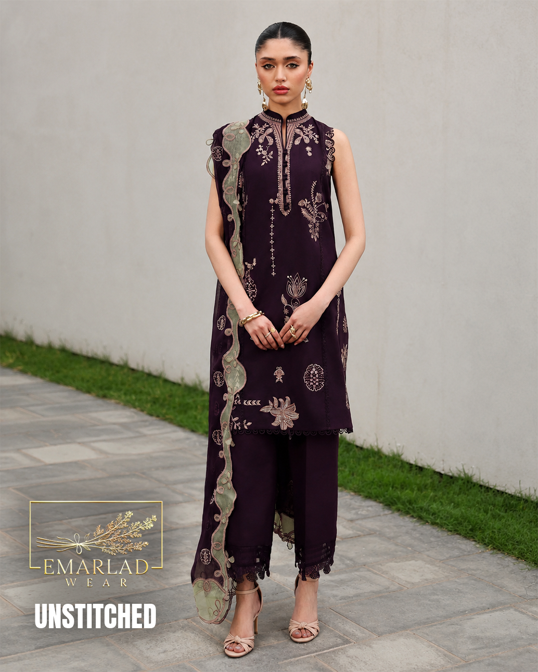 Qalamkar Dark Purple Dhanak Winter Collection 3 Piece Unstitched Suit