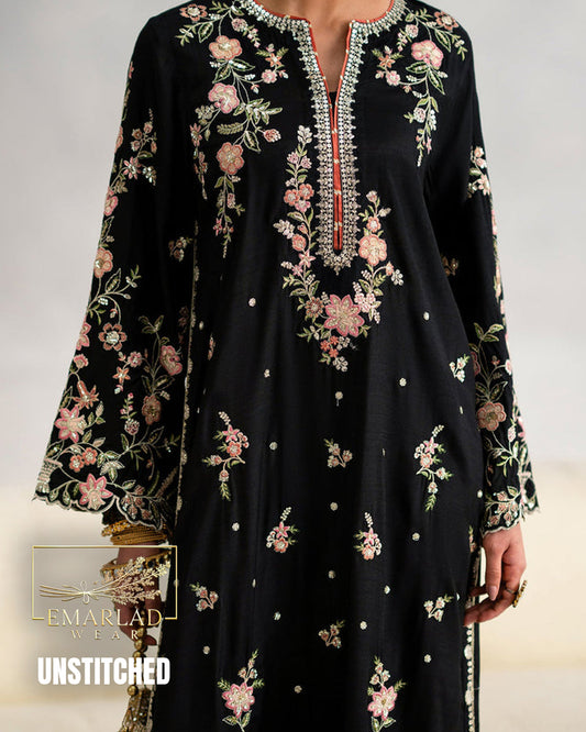 Ethnic Black 2 Piece Shalmoz Silk Embroidered Suit