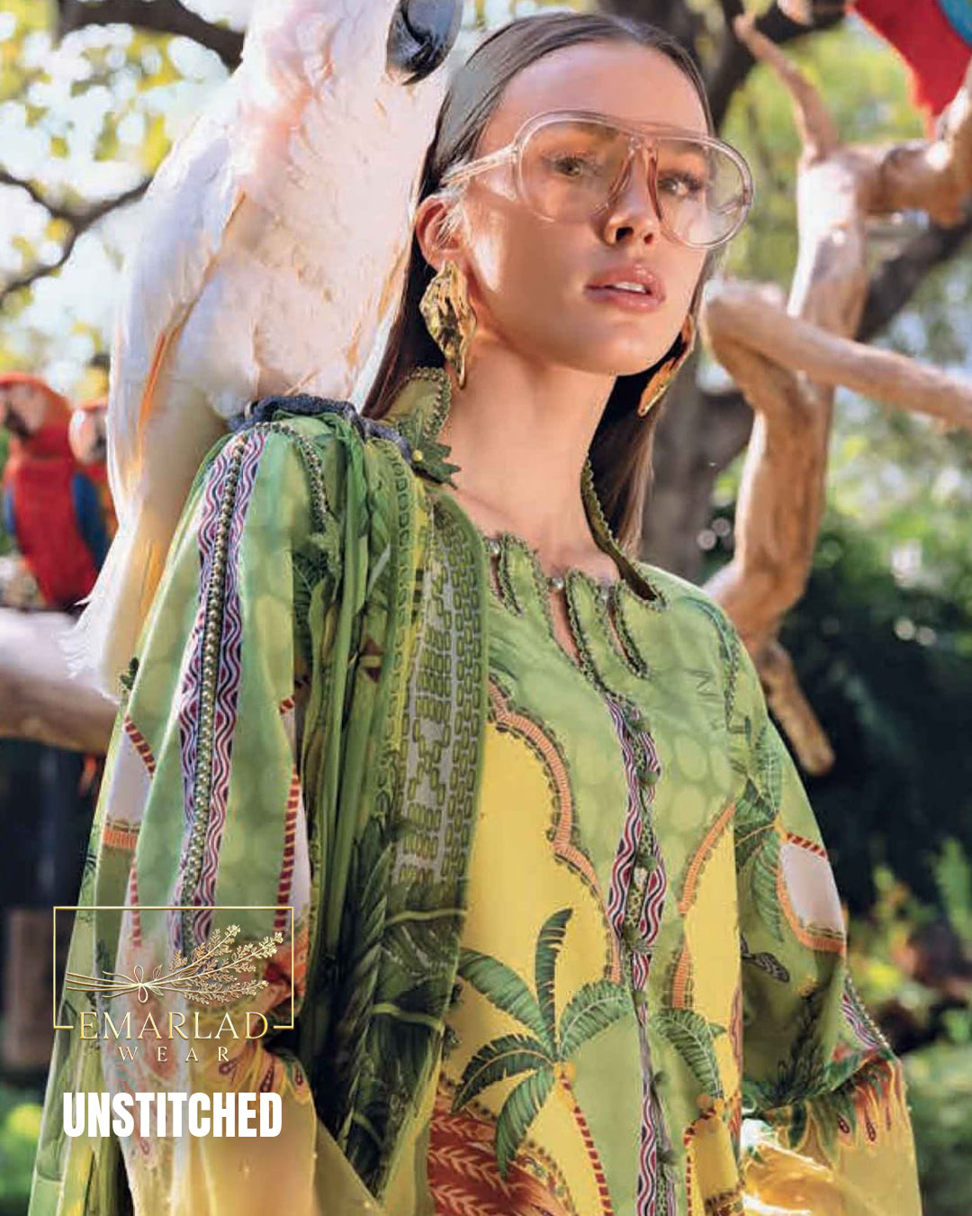 Maria B M Print Lawn Collection 2026 Safari Yellow 3PC Suit with Heavy Spengle Embroidery