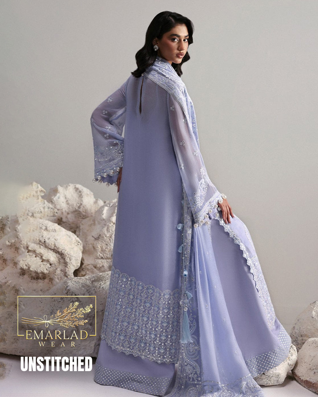 Afrozeh Lawn Collection Lilac Purple Heavy Embroidered 3PC Suit with Organza Dupatta – Master Piece