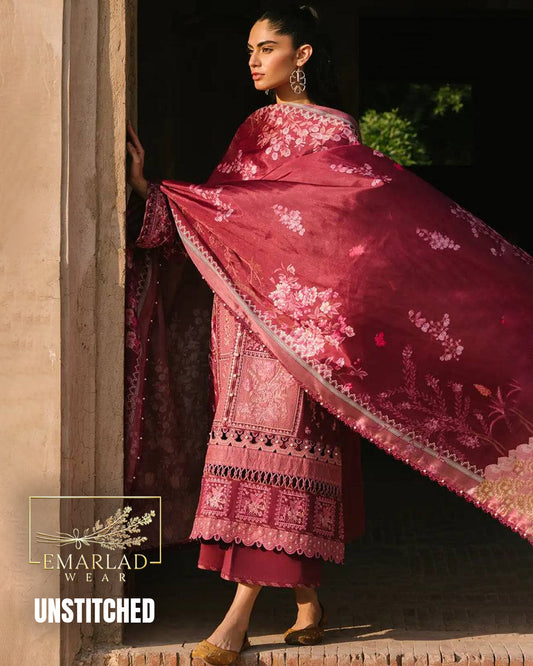 Bin Ilyas Mehroon Luxury Lawn Suit 2026 – 3PC Embroidered Dress