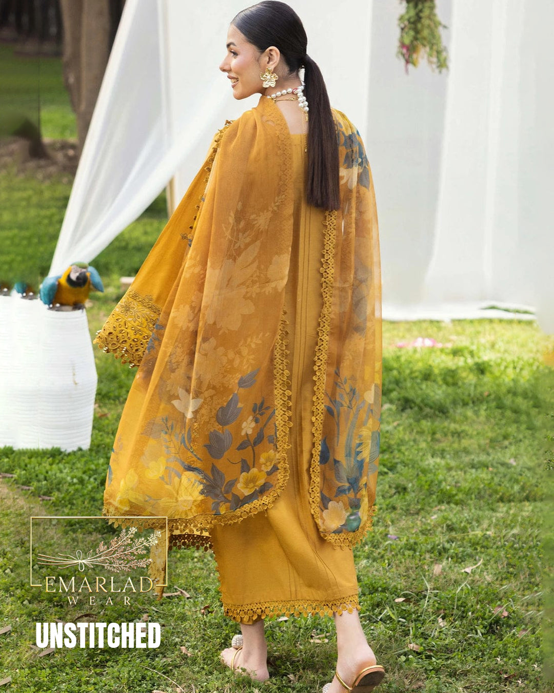 ADNAN LIBAS Embroidered Luxury Lawn Unstitched 3Pc Suit RR NC 17 Mustard Buy Online in Pakistan