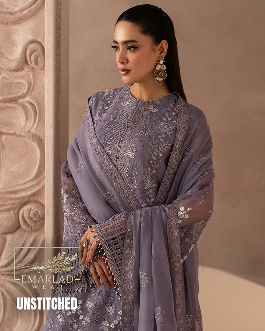 Aura Threads Lilac Luxury Embroidered Chiffon Suit Design 2577